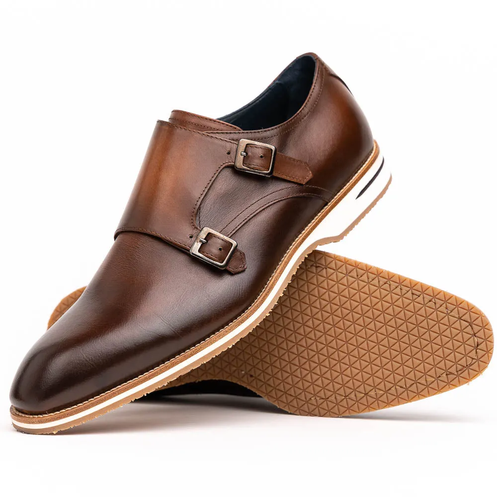 Ergonomic Design 55-103-BRN LEGERRA Hand Burnished Italian Calfskin Monkstrap, Brown