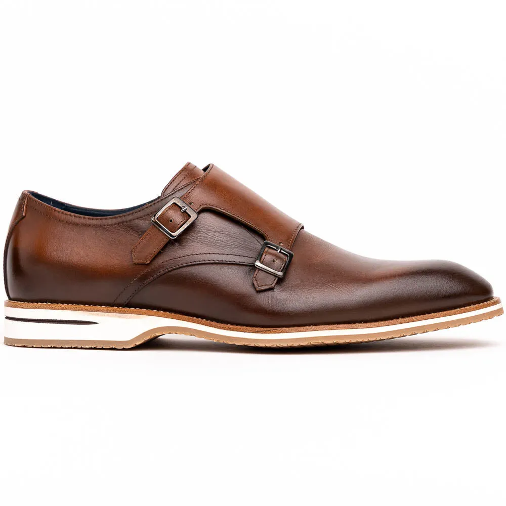 Every Step Clean Shape 55-103-BRN LEGERRA Hand Burnished Italian Calfskin Monkstrap, Brown