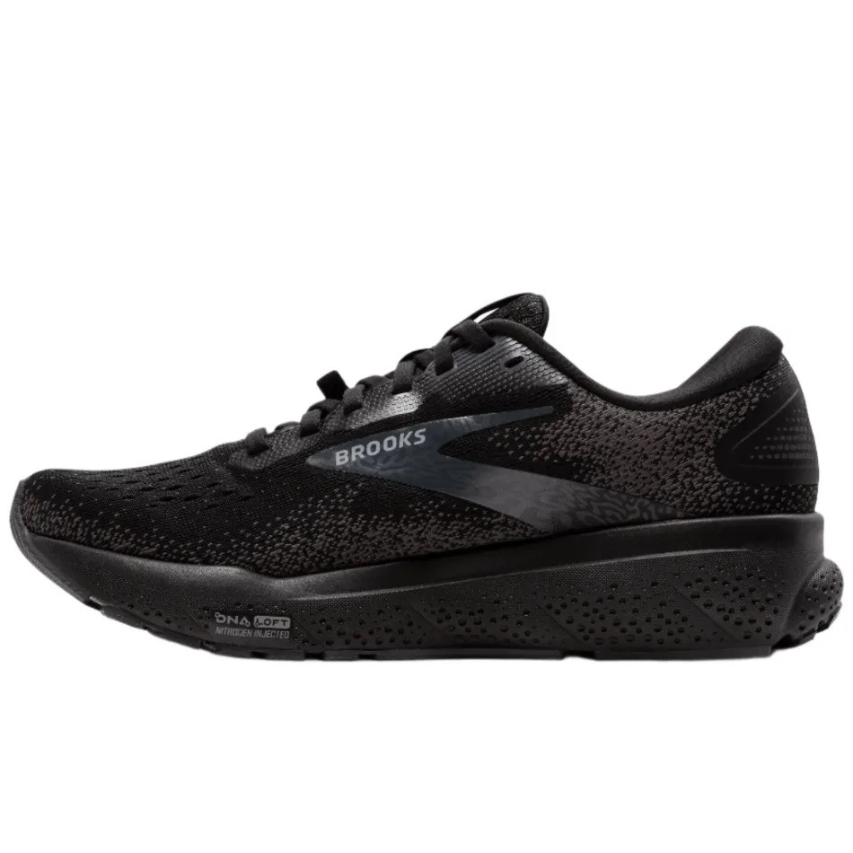 Brooks Men's Ghost 16 GTX Running Shoes in Black/Black/Ebony SS25 Flex grooves rubber - sole shoes