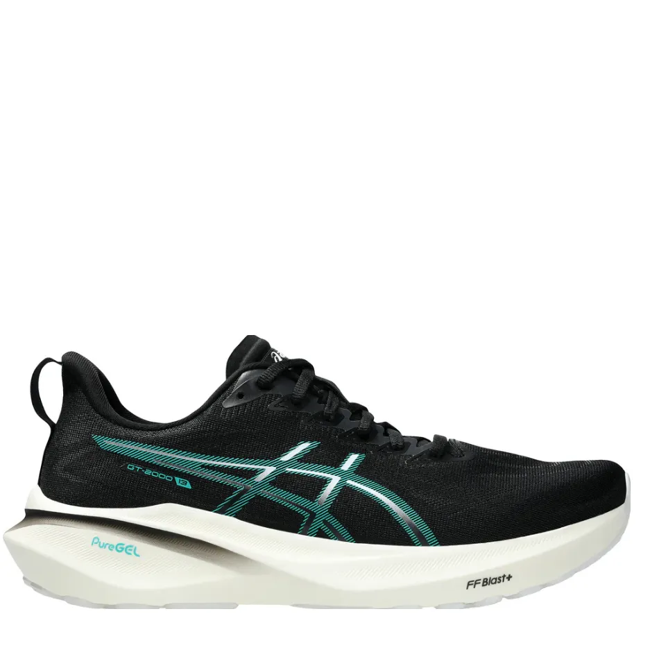 ribbon - trimmed - design shoes long - distance runners' shoes Asics Men's GT-2000 v13 Running Shoes Black/Wave Teal SS25