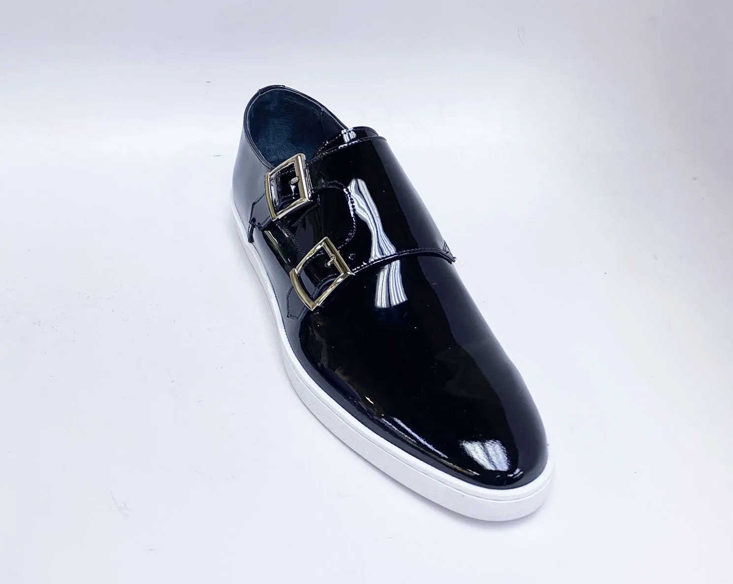 Shiny Calfskin Double Monkstrap Shoe Black Stand Firm
