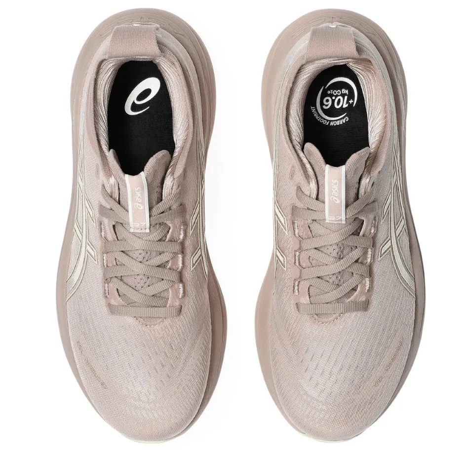 Stable Fit ASICS Women's GEL-NIMBUS 27 Running Shoes in Fawn/Birch AW25