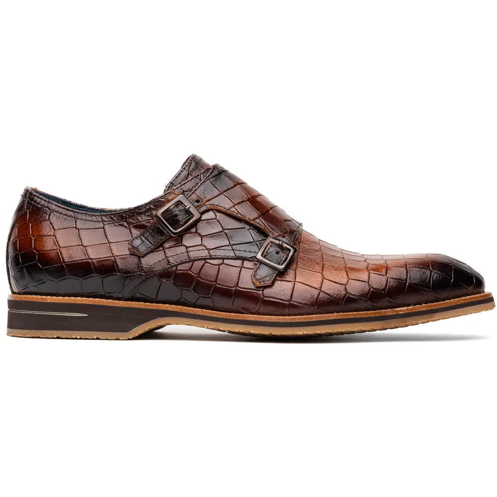 55-112-CGN LEGERRA Hand Burnished Crocodile Print Monkstrap Cognac Office use