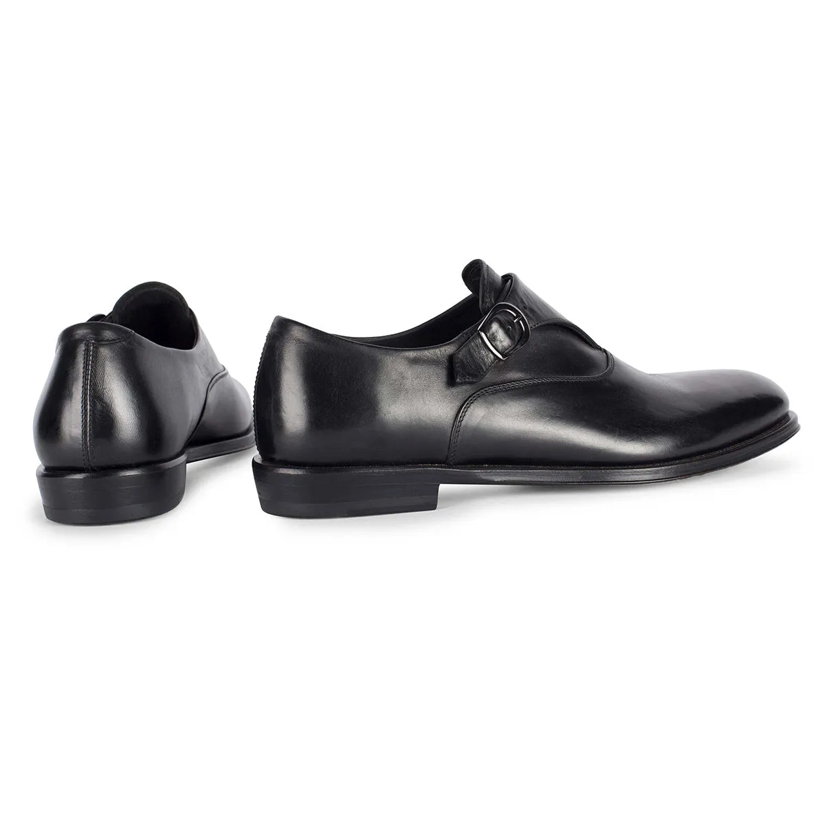 JASON 49020<br>Monkstrap in black leather Elegant Profile Mono Shade