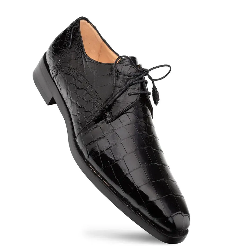 Deep Shade Comfortable Wear Style: "Dandy" Alligator Derby Forest Black