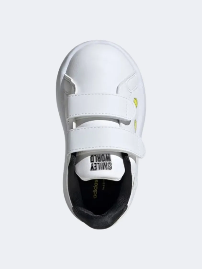 Lightweight Joint Care Adidas Advantage Smiley Infant Unisex Sportswear Shoes White/Yellow/Black