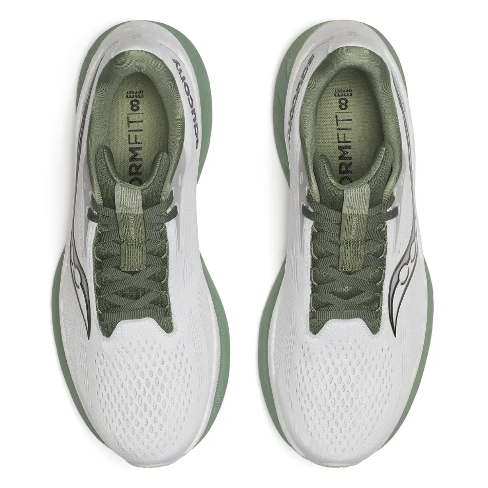 Trustworthy brand outdoor running shoe components Saucony Men's Ride 18 Running Shoes in White/Olivine SS25