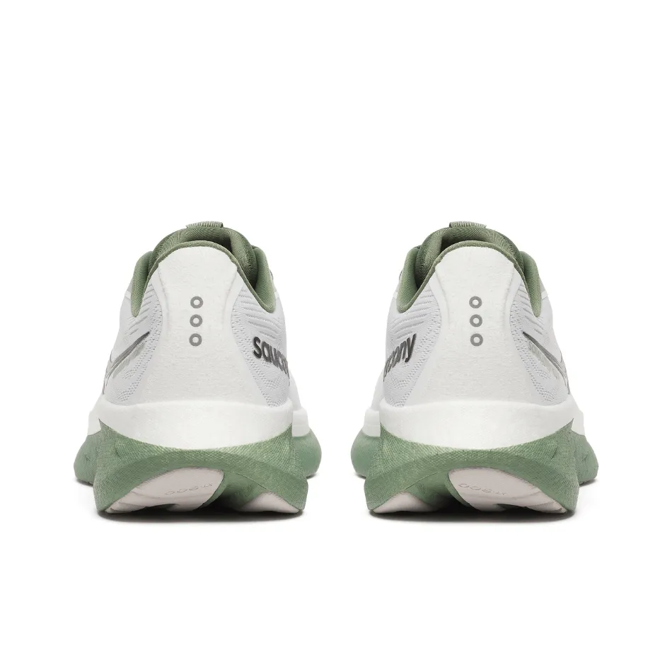 Saucony Men's Ride 18 Running Shoes in White/Olivine SS25 running in triathlons shoes