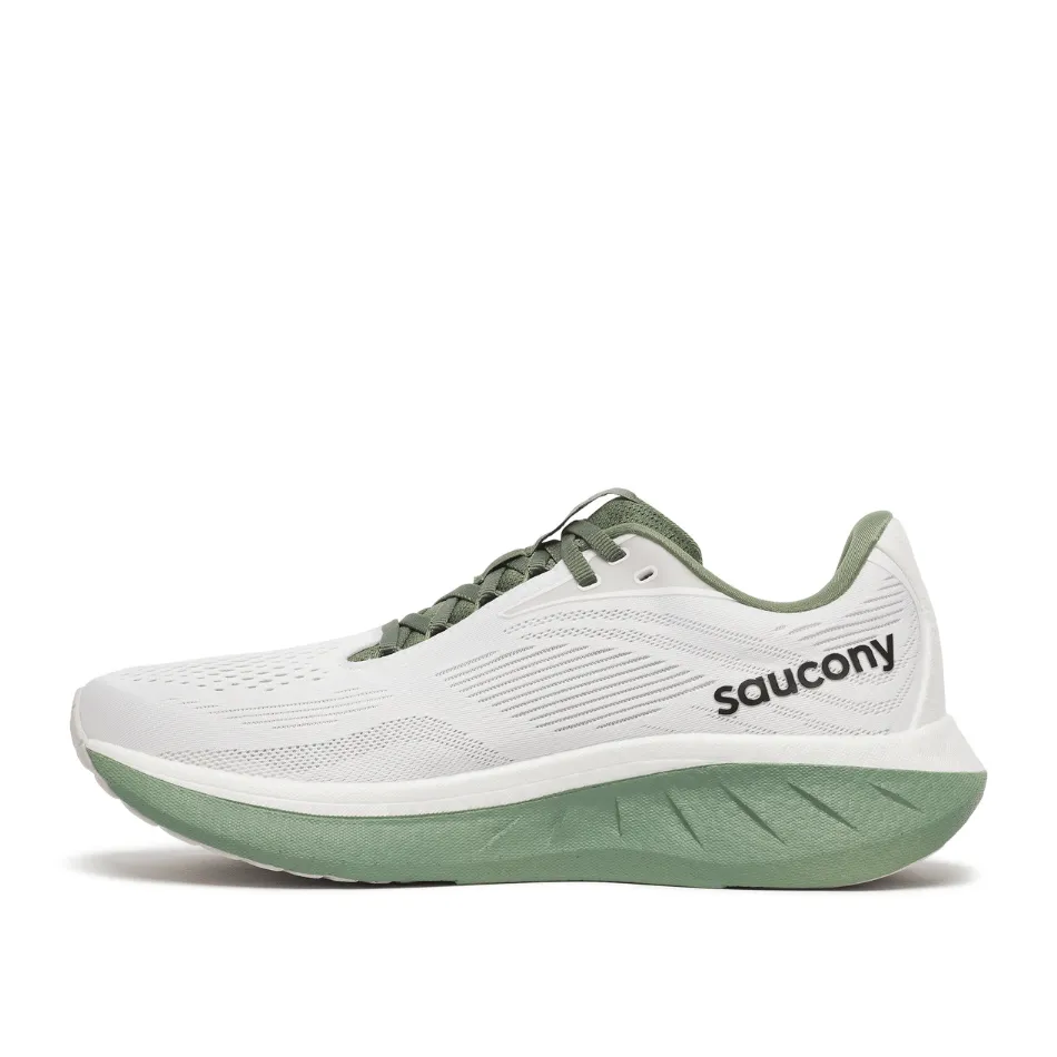 Saucony Men's Ride 18 Running Shoes in White/Olivine SS25 hard - sole shoes Versatility