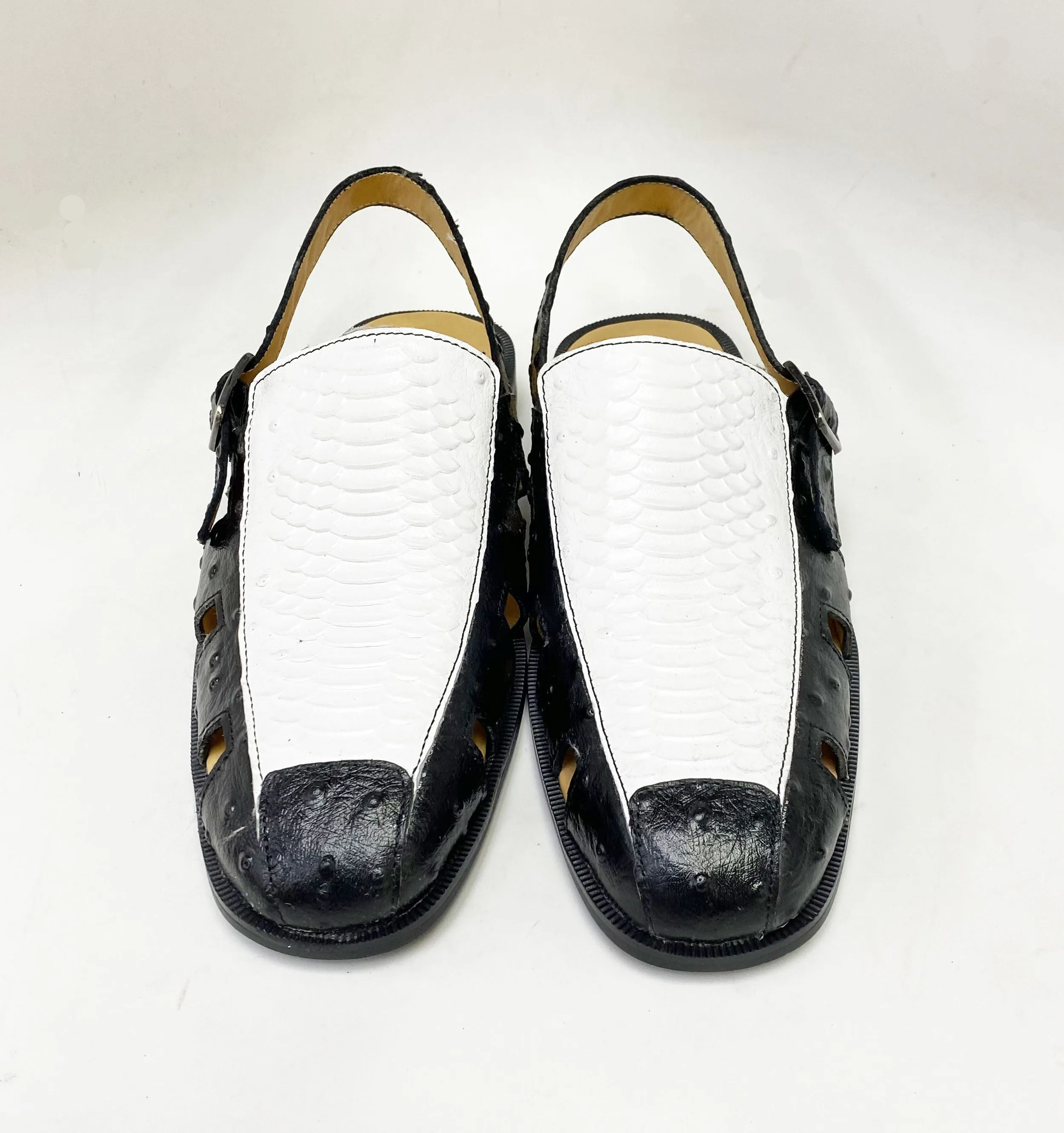 Maurice Embossed Calfskin Slip-On Back-Strap Sandal Black/White French Soft