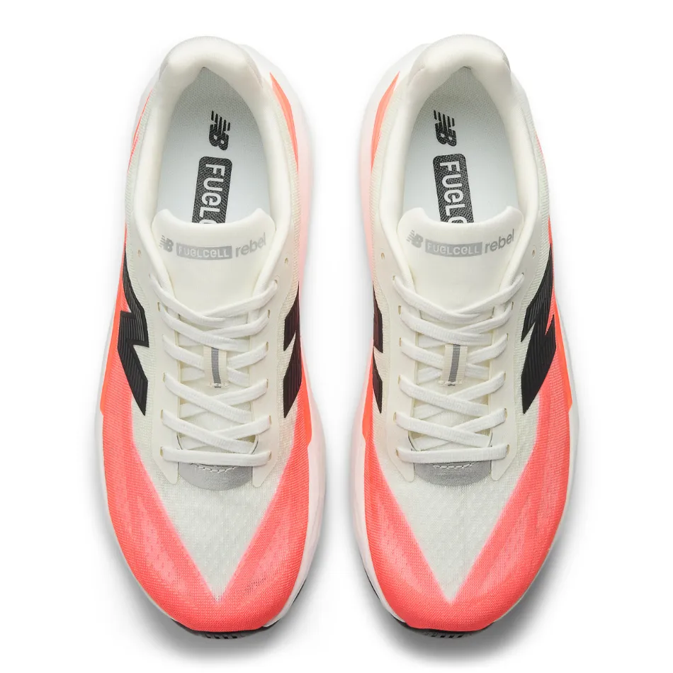 New Balance Men's Fuelcell Rebel v5 Running Shoes in Urgent Red/White/Sea Salt AW25 ombre - design shoes Flexible Laces