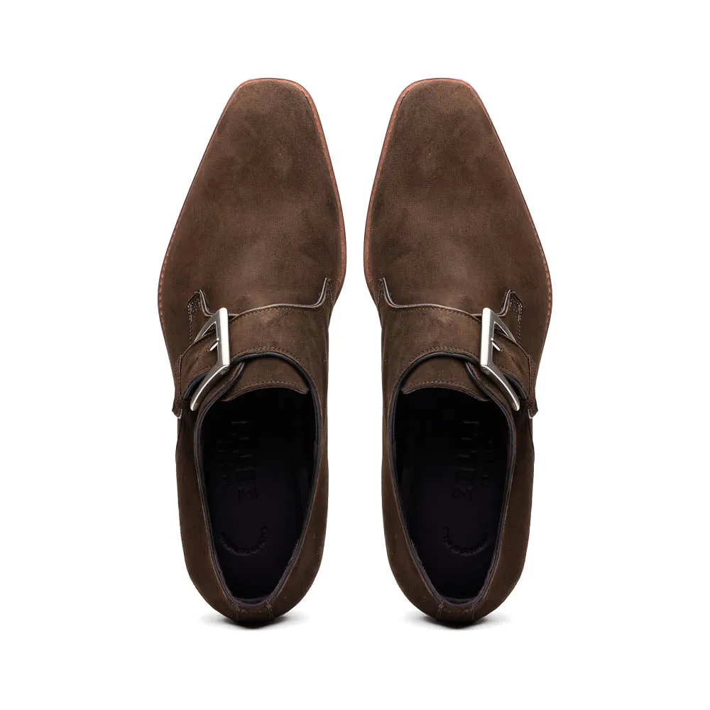 56-110-DBR Hebilla Monk Strap Italian Suede Calfskin Dark Brown Heritage Style Light Shade