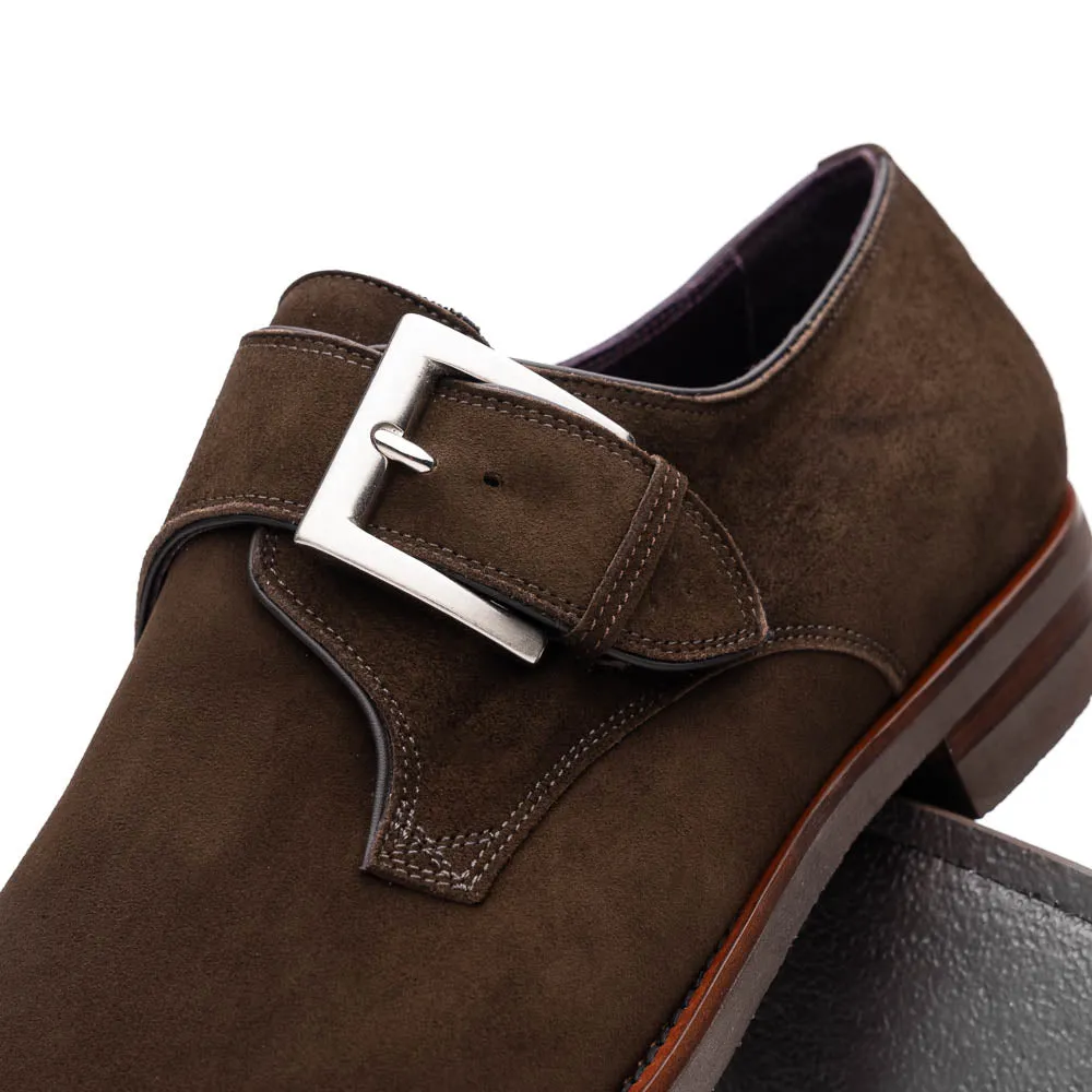 Power Step 56-110-DBR Hebilla Monk Strap Italian Suede Calfskin Dark Brown
