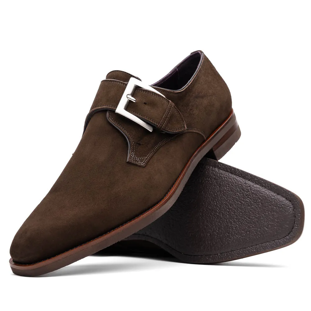 American Prep All-day Comfort 56-110-DBR Hebilla Monk Strap Italian Suede Calfskin Dark Brown