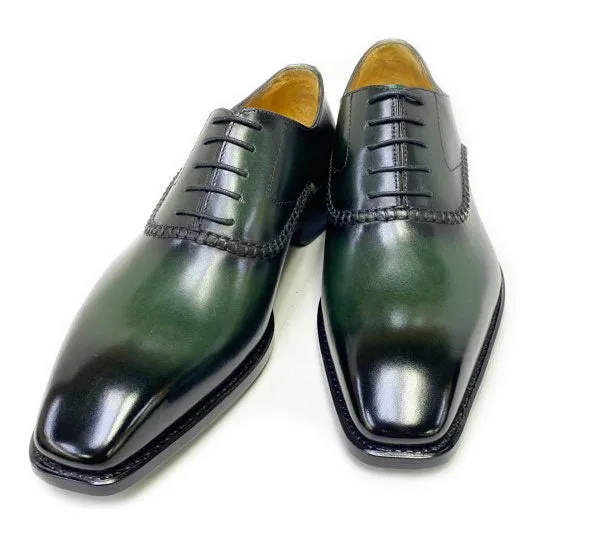 "Daniel" Burnished Calfskin Lace-Up Oxford Olive Star Mood