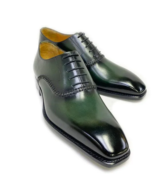 Baby Soft Canvas "Daniel" Burnished Calfskin Lace-Up Oxford Olive