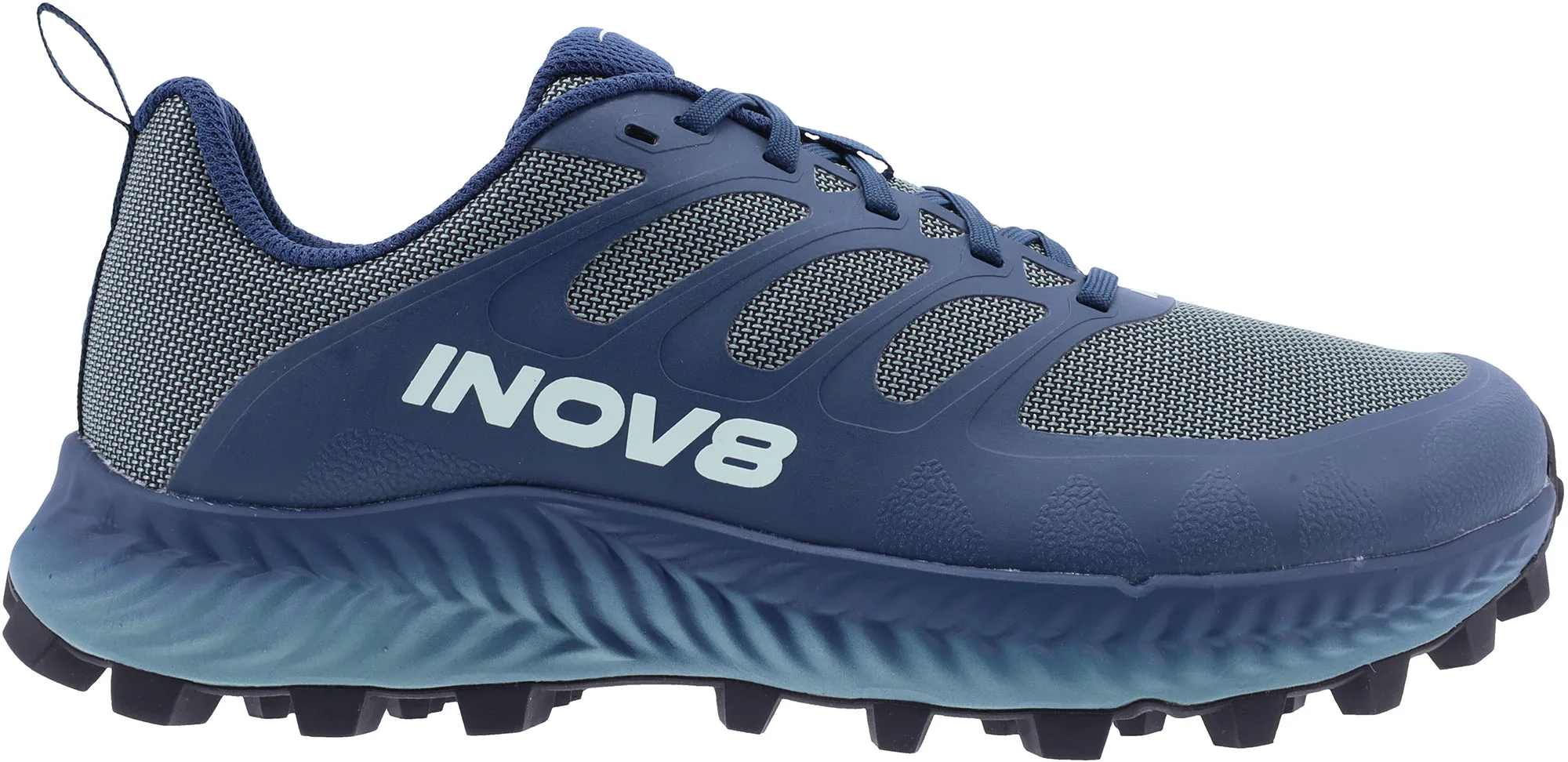 Shoe design supports seamless energy transition Inov8 Mudtalon WIDE FIT Womens Trail Running Shoes - Blue