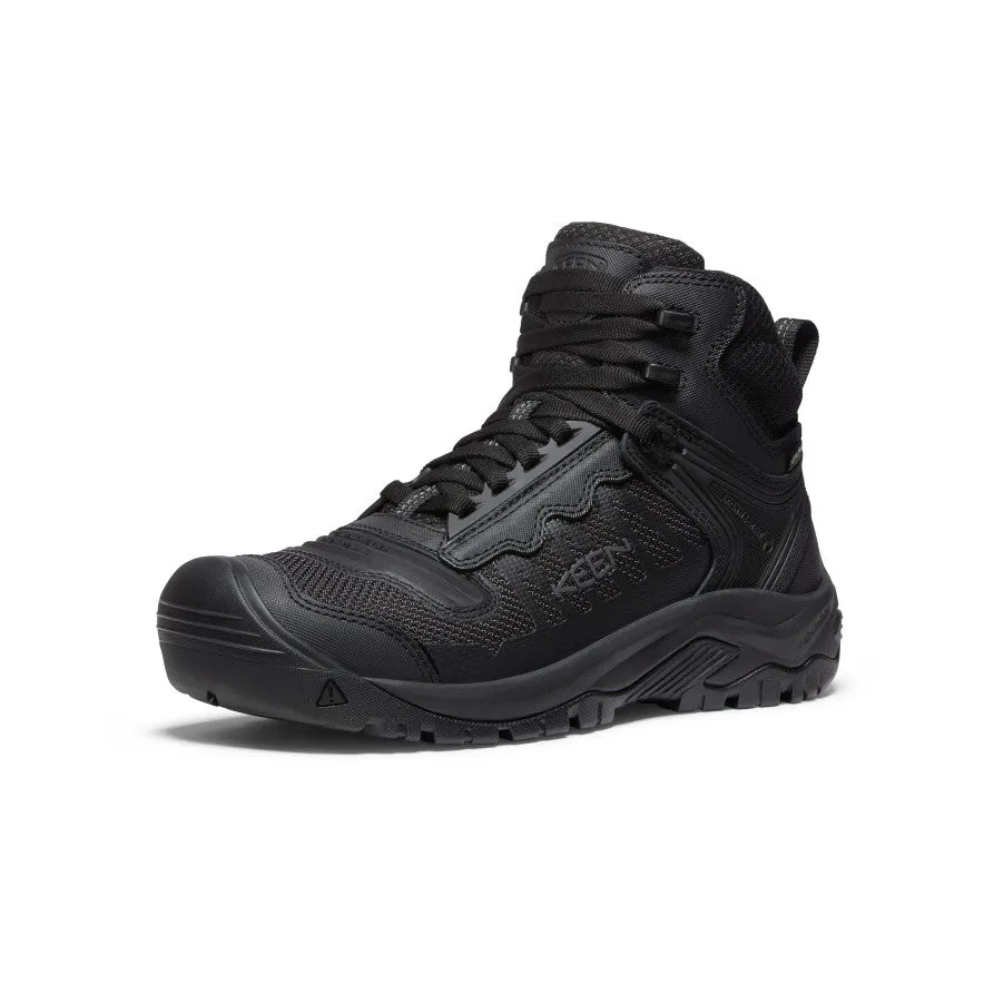 Rugged outsole supports traction on varied surfaces Outdoor Grip Men's Reno Waterproof Mid (Soft Toe)  |  Black/Black