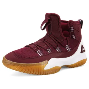 PEAK Men Court Basketball Shoes Cushioning Sneakers Burgundy  DA830551 PaddedCollar Hexagonal Traction Nubs