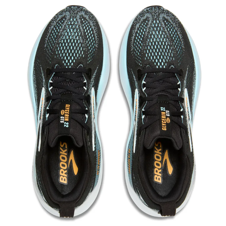 running in smooth tracks shoes Brooks Men's Glycerin GTS 22 Running Shoes in Black/Atomizer/Blazing Orange AW25
