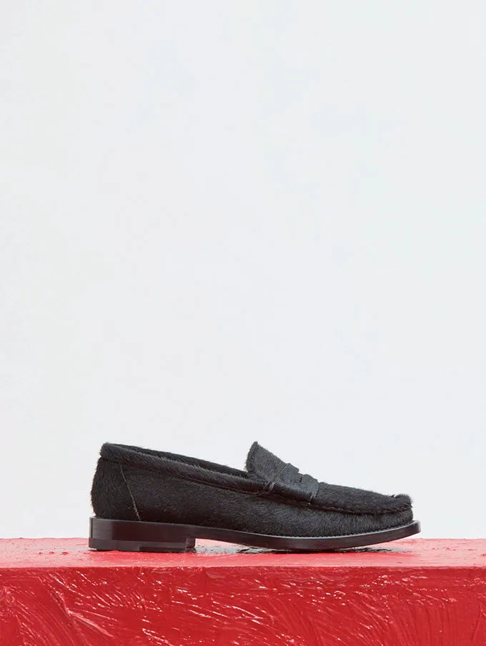 Timeless Look Soft Material Pierre Loafer in Black Pony Hair