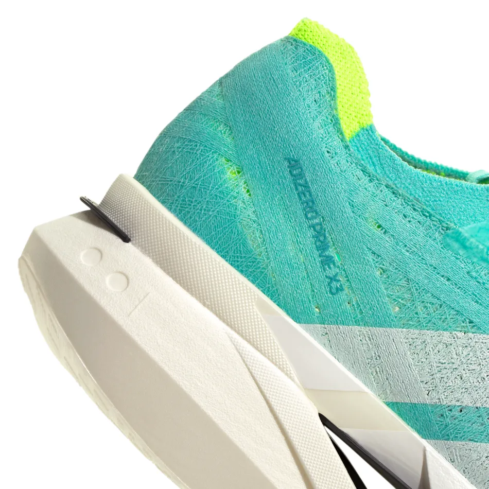 Adidas Unisex Adizero Prime X3 Strung Running Shoes in Flash Aqua/Zero Metalic/Lucid Lemon AW25 Training Day