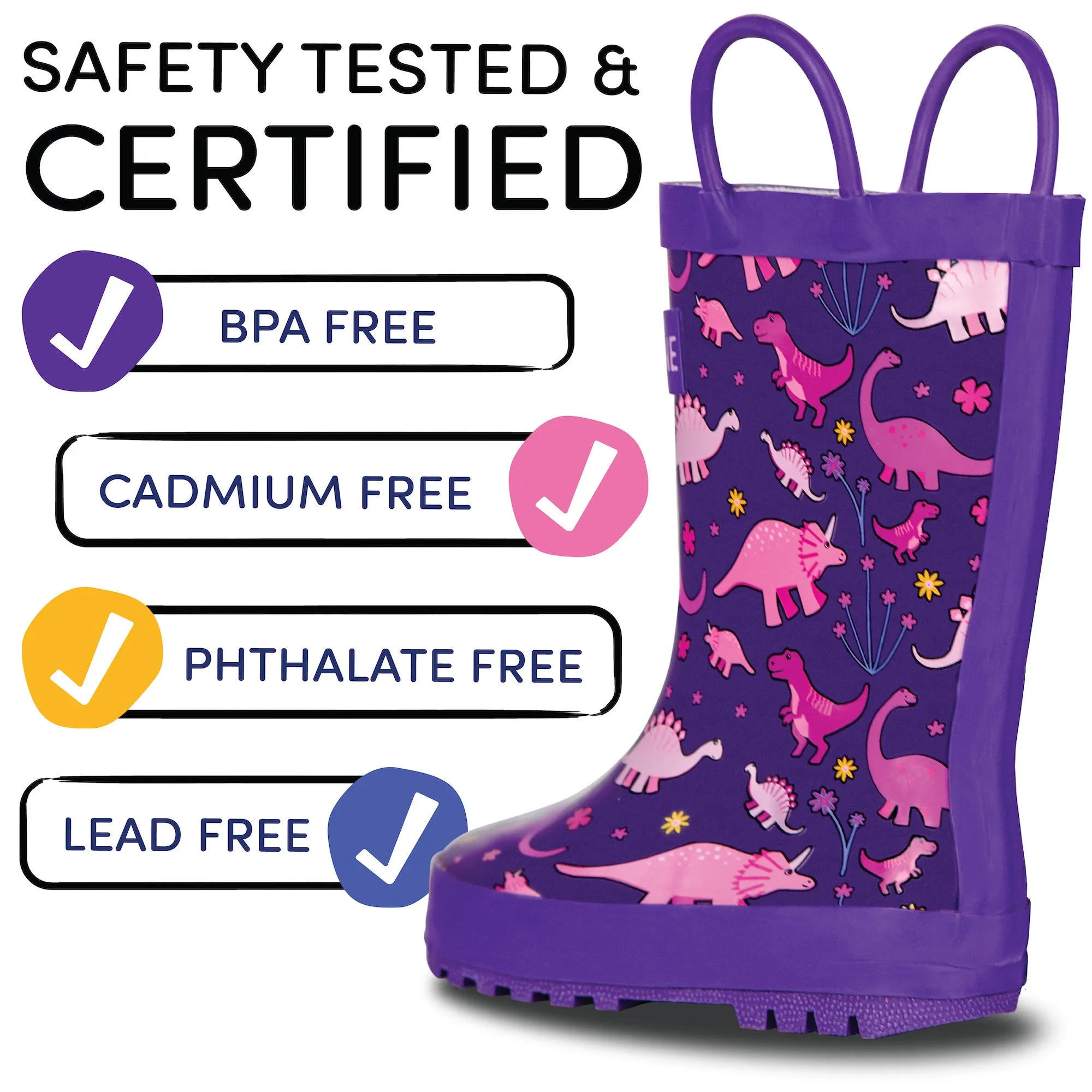 Heavy Duty Protection Slip On Style Pink Dinosaurs Rain Boot