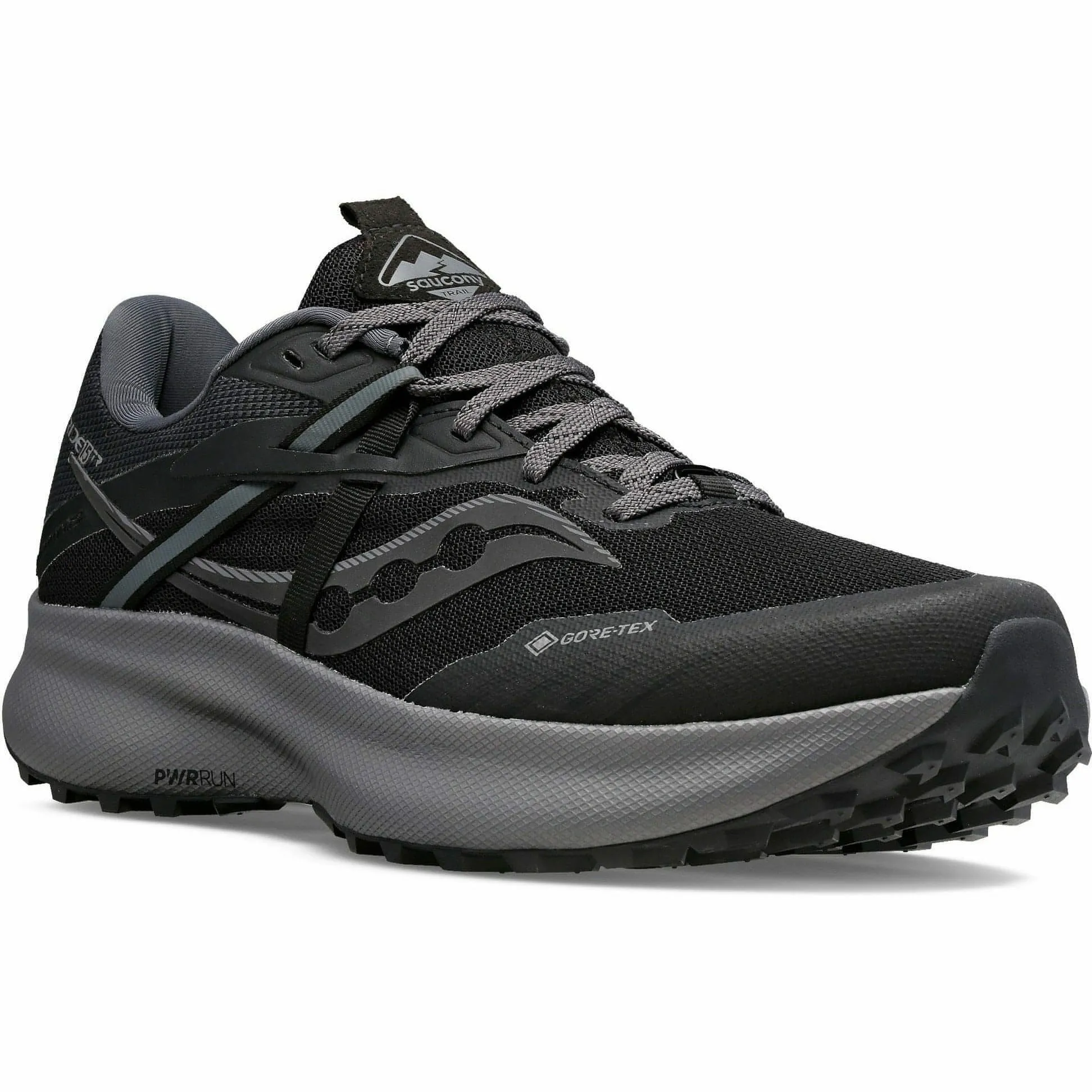 Smooth Surface Saucony Ride 15 TR GORE-TEX Mens Trail Running Shoes - Black