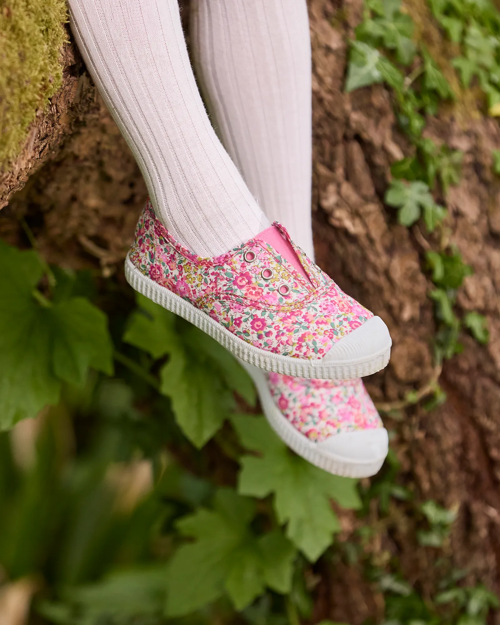 Hampton Canvas Plum Print Plimsolls in Emma & Georgina Race day Slip Control