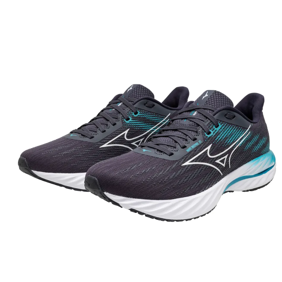 Mizuno Men's Wave Inspire 21 Running Shoes in Odyssey Gray/White/Capri Breeze AW25 Brand Enhanced comfort