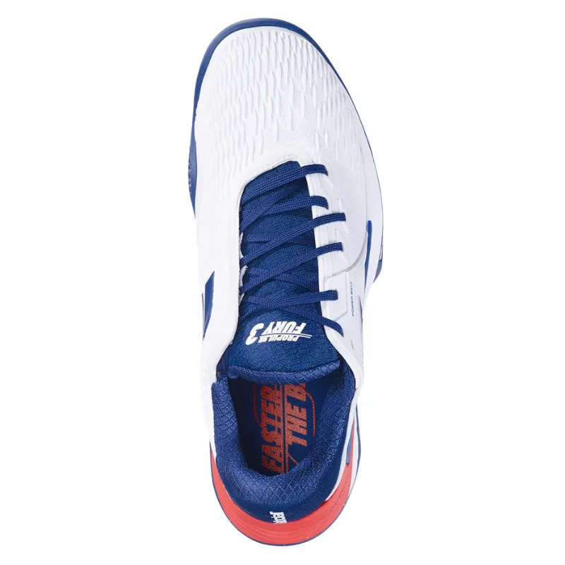 Babolat Propulse Fury 3 Clay Mens Tennis Shoes - White/Estate Blue Comfortable Heel Supportive Design