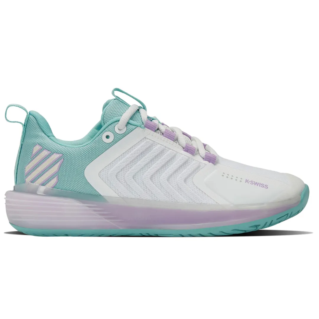 Air Circulation Abrasion resistant K Swiss Ultrashot 3 AC Women Tennis Shoes -  White/Angel Blue/Lilac