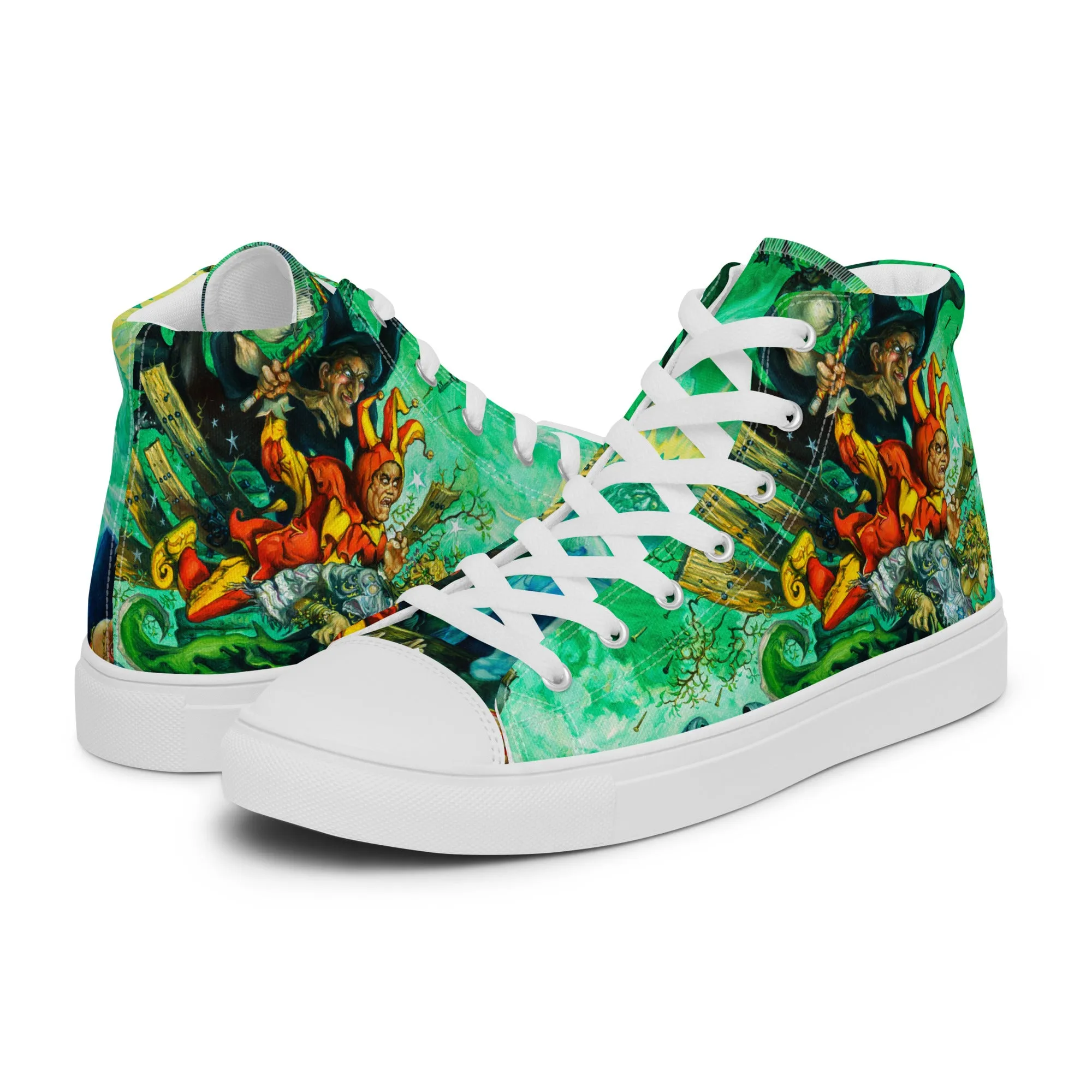 Work Hike Style Go Wyrd Sisters Men??s High Top Canvas Shoes -  Free Shipping! *US SIZES SHOWN! USE CHART!