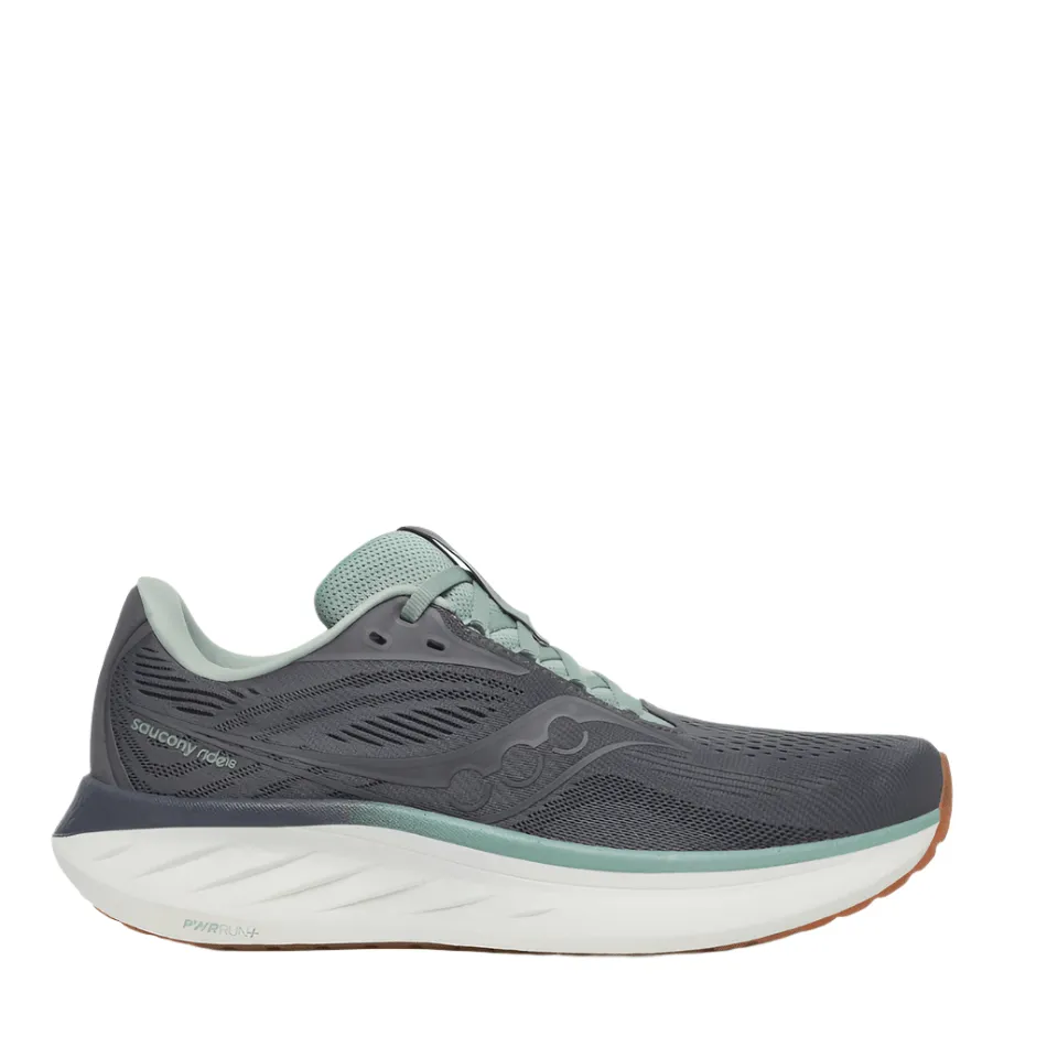 Saucony Men's Ride 18 Running Shoes in Carbon/Iceberg AW25 Footbed Relief