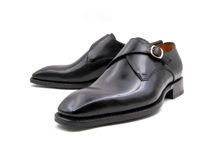 "Edward Sr." Burnished Calfskin Monkstrap Shoe Black Fashionable appearance Success Shade