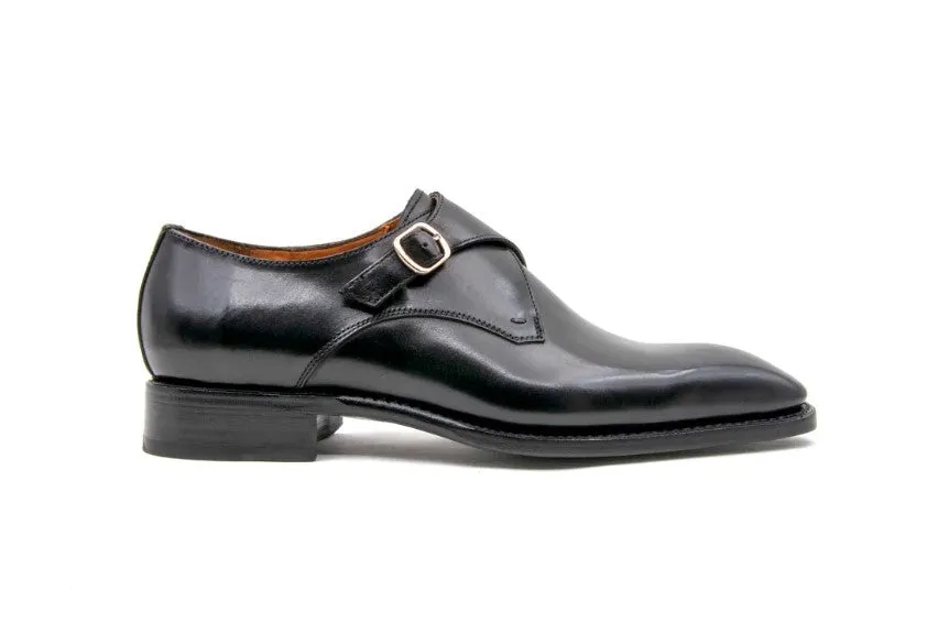 Scandi Fit "Edward Sr." Burnished Calfskin Monkstrap Shoe Black