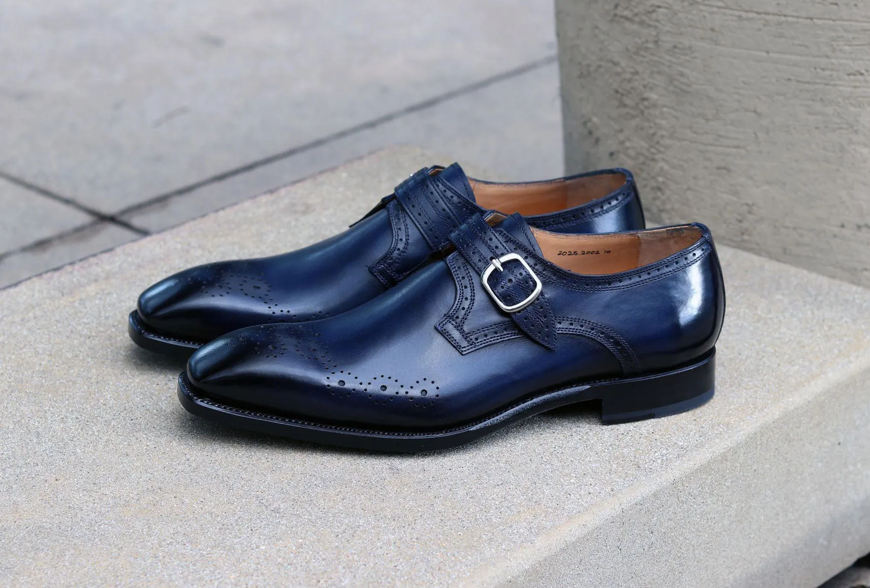 Strong Step "Eric" Burnished Calfskin Monkstrap Shoe Blue