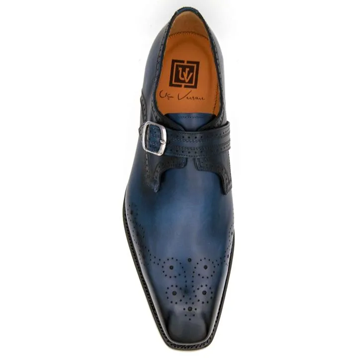 Flex Ease Italian Line "Eric" Burnished Calfskin Monkstrap Shoe Blue