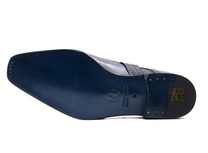 "Eric" Burnished Calfskin Monkstrap Shoe Blue Refined Shape