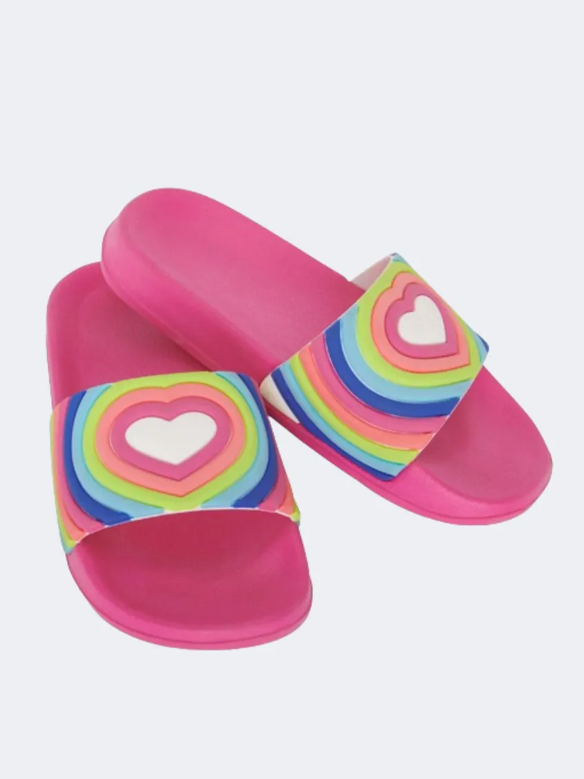 Hatley Rainbow Heart Girls Beach Slippers Pink/Multicolor Walking
