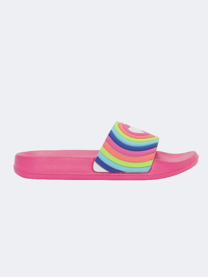 TPU Stability Active Hatley Rainbow Heart Girls Beach Slippers Pink/Multicolor