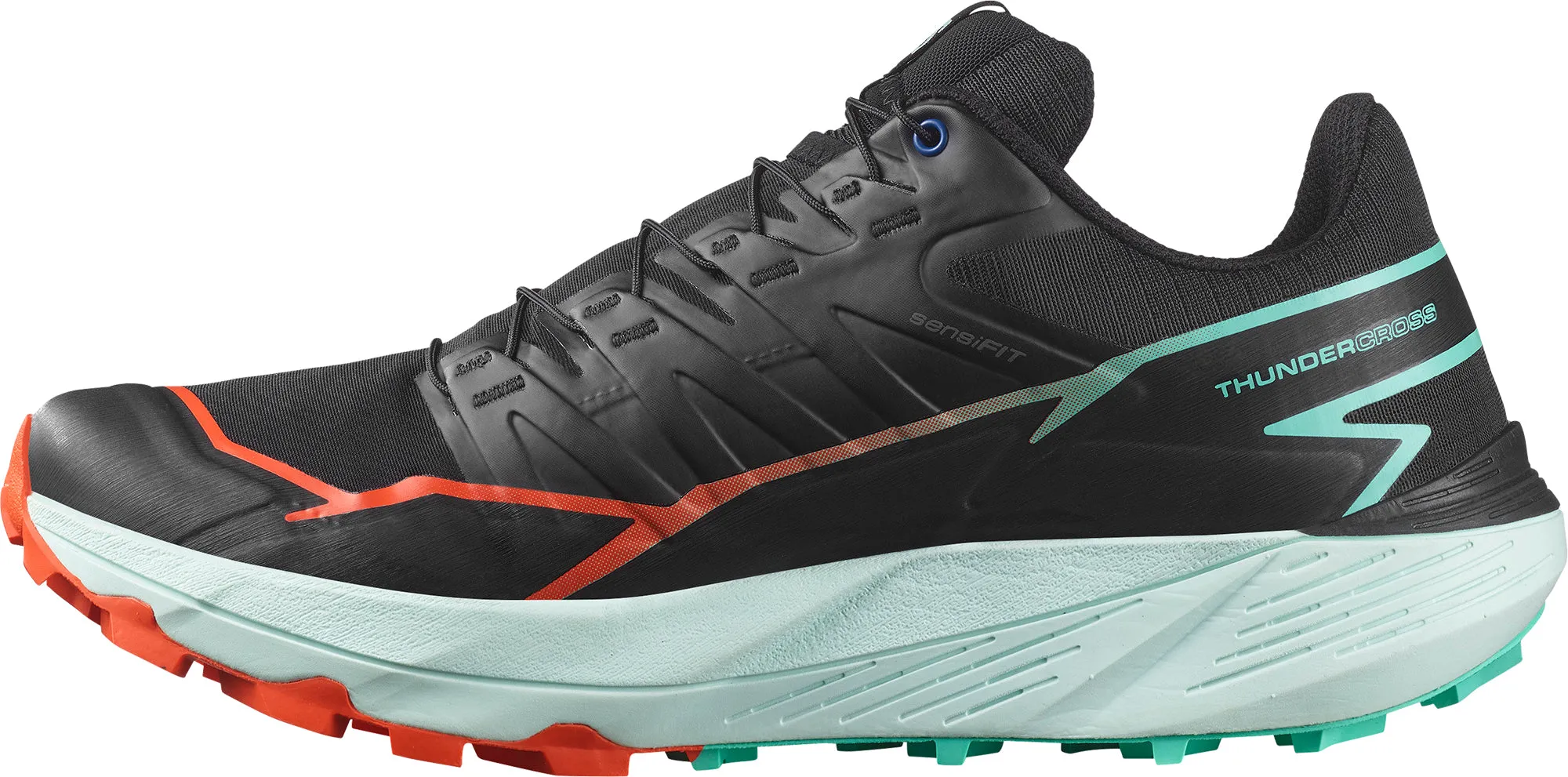 Salomon Thundercross Mens Trail Running Shoes - Black Cushioned collars reduce rubbing on the ankle area Compression-resistant sole helps maintain energy return