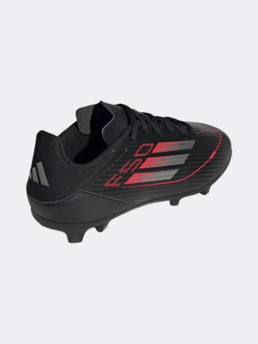 Big kid-size shoes football game footwear Adidas F 50 League FG MG Kids Football Shoes Black/Metalic/Red