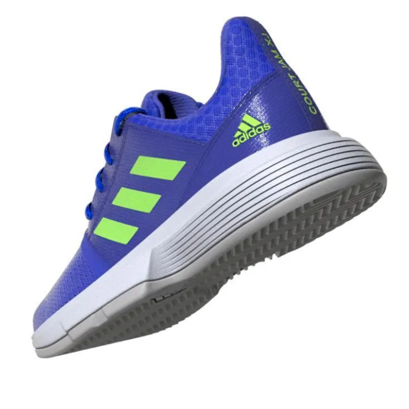 Sporty Good Traction Adidas Court Jam XJ  Tennis Shoes - Sonic Ink/Signal Green/White