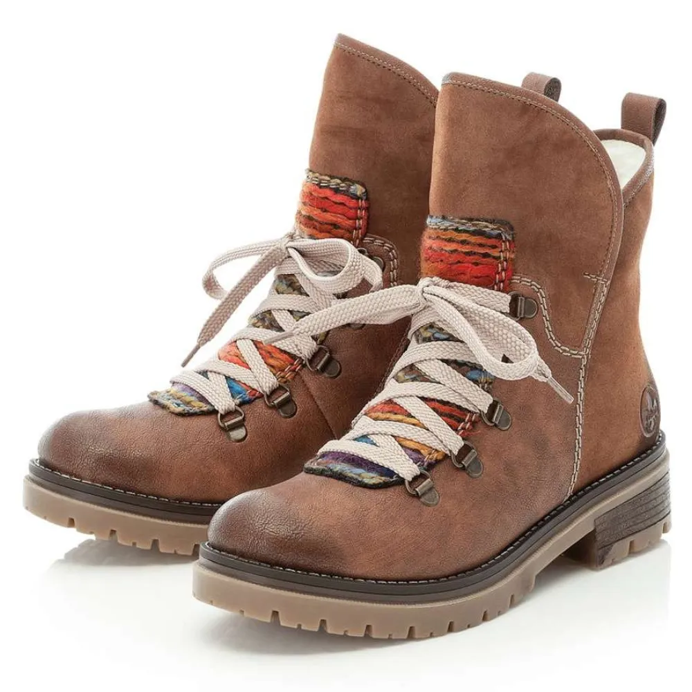 Rieker Peggy 33 Nuss-Antik/Orange Multi Boot (Women's) Arctic Steps Snowfall Safety
