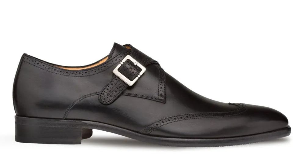 Mezlan Forest Monkstrap Shoe Black Black Tie Slim Shape