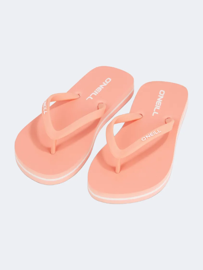 Oneill Profile Logo Girls Beach Slippers Coral Pink Travel Light