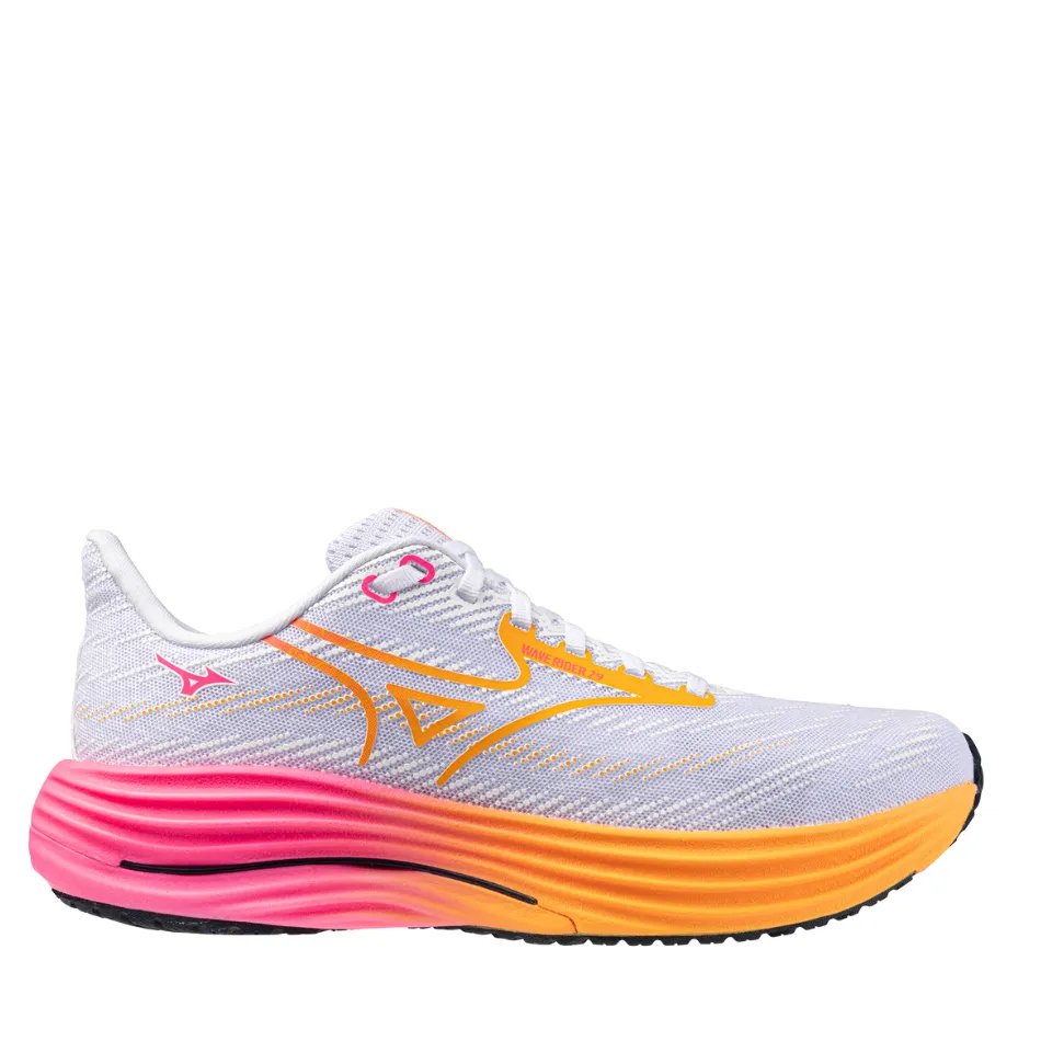 Mizuno Unisex Wave Rider 29 Running Shoes in White/Tang Orange/Pink Tetra AW25 functional - design
