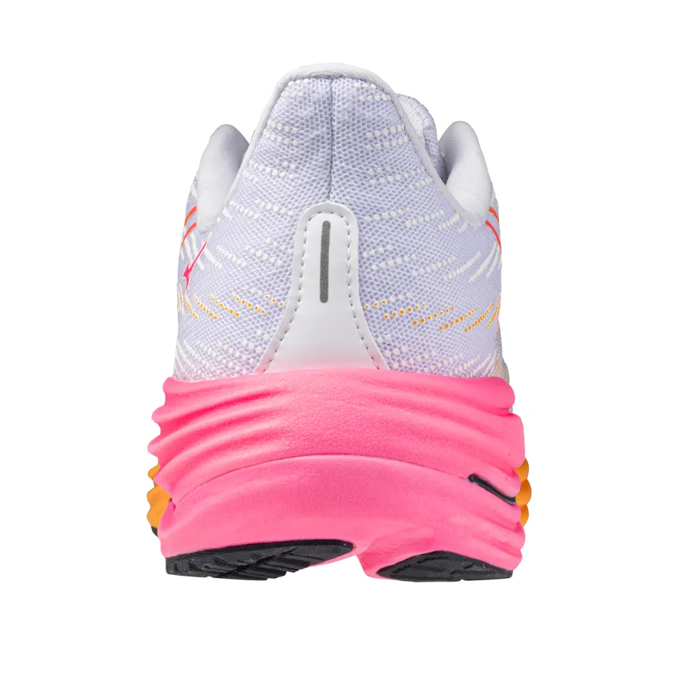 Mizuno Unisex Wave Rider 29 Running Shoes in White/Tang Orange/Pink Tetra AW25 relay running option Comfortable Fit Around Heel