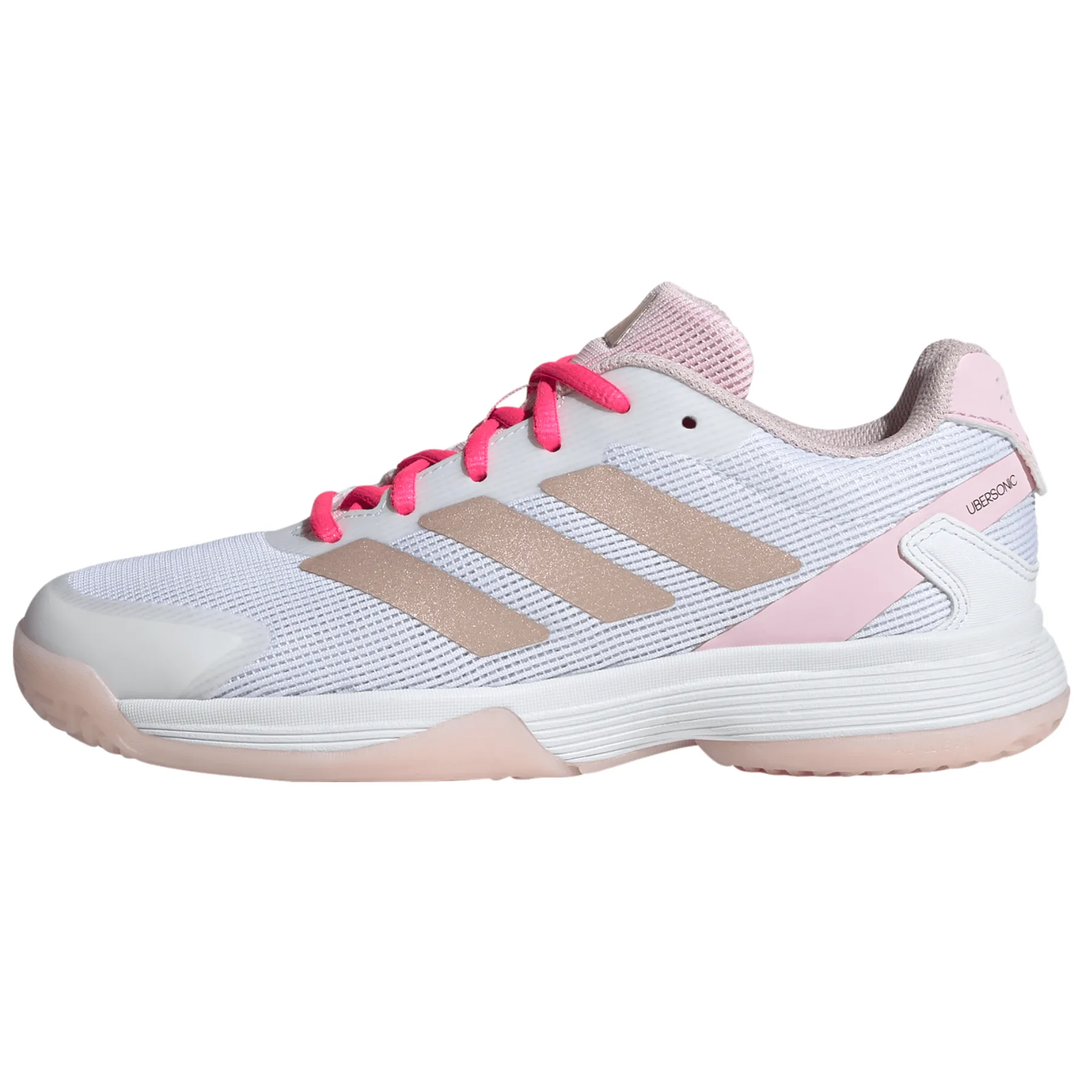 Anti Abrasion Slip On Design Adidas Ubersonic Tennis Shoes Kids - Off White / Silver Metallic / Powder Plum